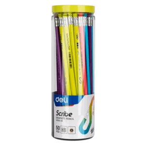 Lapiz de Grafito SCRIBE HB. Cuerpo Hexagonal Colores varios. Con Goma. Pote x 50