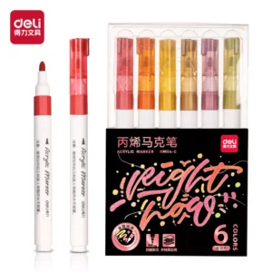 Marcador Acrilico Glitter punta redonda Colores Calidos - Estuche x 6