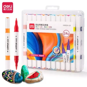 Marcador Acrilico doble punta (Pincel+Redonda) Estuche x 24